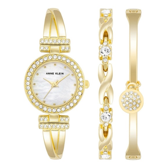 Women's Gold-Tone Alloy Bangle with Crystals Fashion Watch 24mm Brace Set - Picture 6 of 6